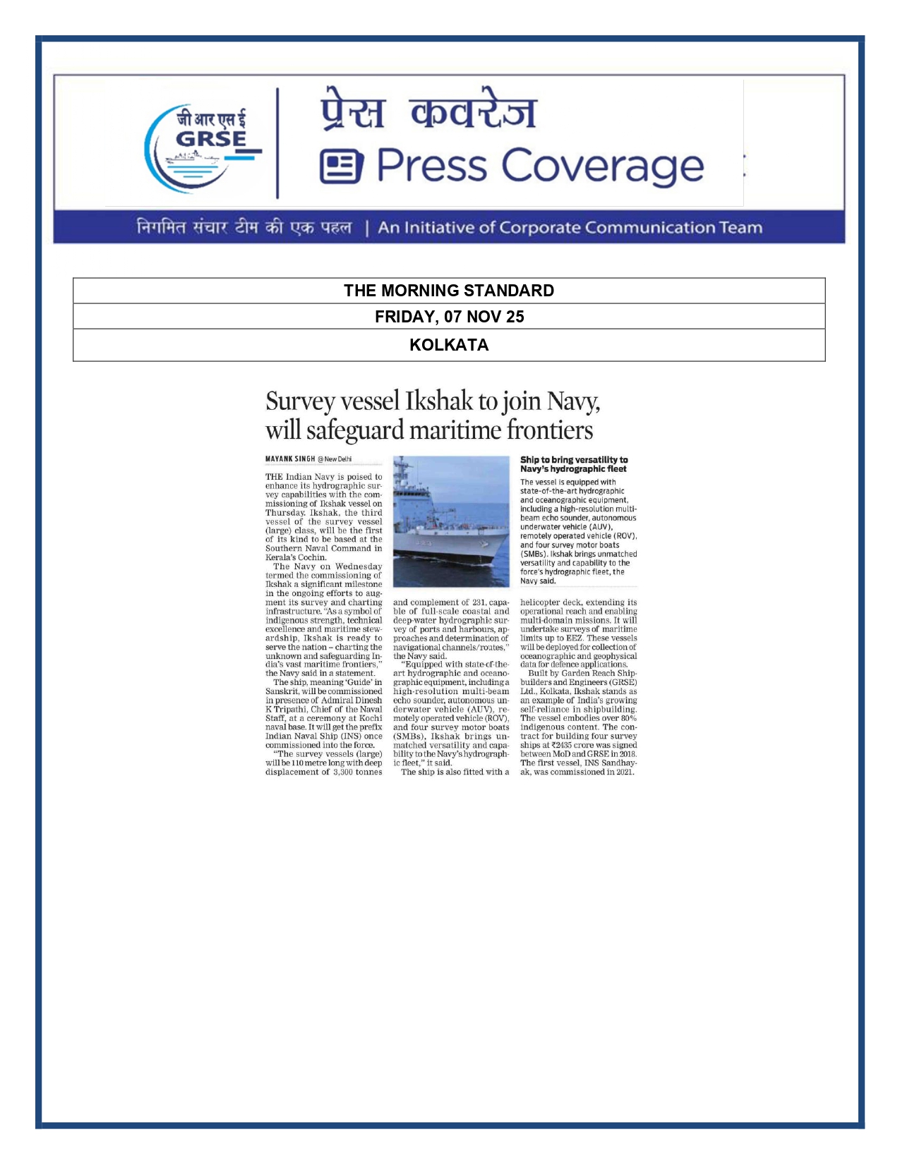   Press Coverage: 07 Nov 25: MILLENNIUM POST   